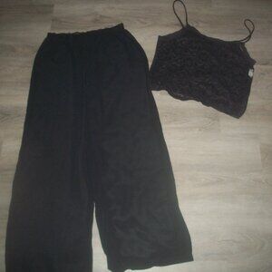 womens black sheer 2 pc. pajama set.Lace top.Size medium